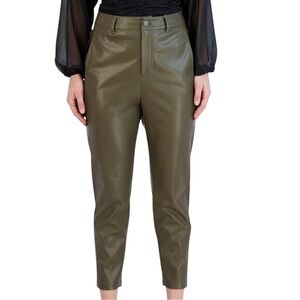 BCBGeneration Faux Vegan Leather Straight Leg Pants Olive Green SZ M